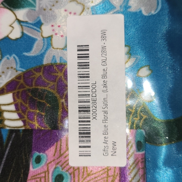 Blue Womens Floral Satin Plus Size Robe - Picture 6 of 6